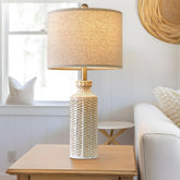 24.75'' Farmhouse Ceramic Table Lamp Set of 2 for Bedroom Living Room Vintage Traditional Rustic Modern White Nightstand Bedside Lamps