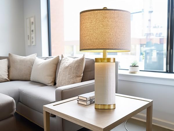 24.5 inches Modern Ceramic Bedside Lamp Set of 2 for Bedroom Decor Farmhouse Table Lamp for Living Room Office Dorm