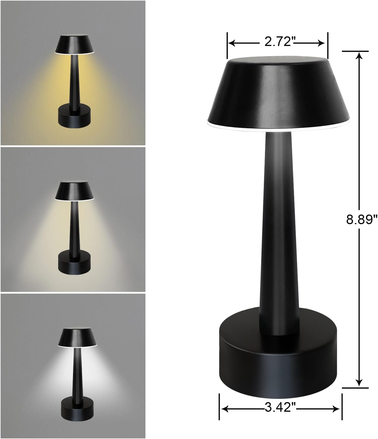 UMEXUS Cordless Small Table Lamp for Bar Restaurant, Rechargeable Battery Operated Touch Lamps, Gold 3-Way Dimmable Metal Portable Bedside Mini Night Light for Outdoor, Home Decor