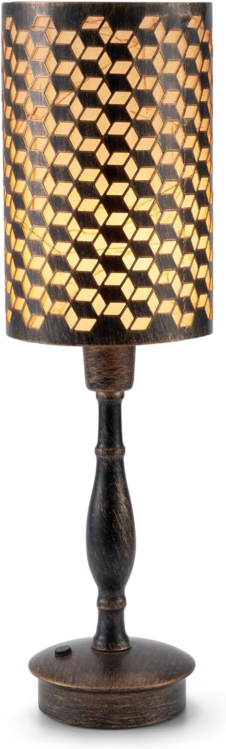 UMEXUS Cordless Table Lamp with Remote, Timer & Dimmer, RGB Small Rechargeable Battery Operated, Touch Bedside Night Lights, Antique Bronze Ambient Lighting, Patio Dining Side End Table Lamp