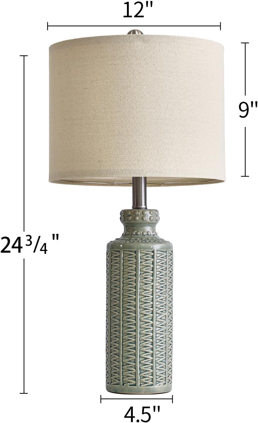 24.75'' Farmhouse Ceramic Table Lamp Set of 2 for Bedroom Living Room Vintage Traditional Rustic Modern White Nightstand Bedside Lamps