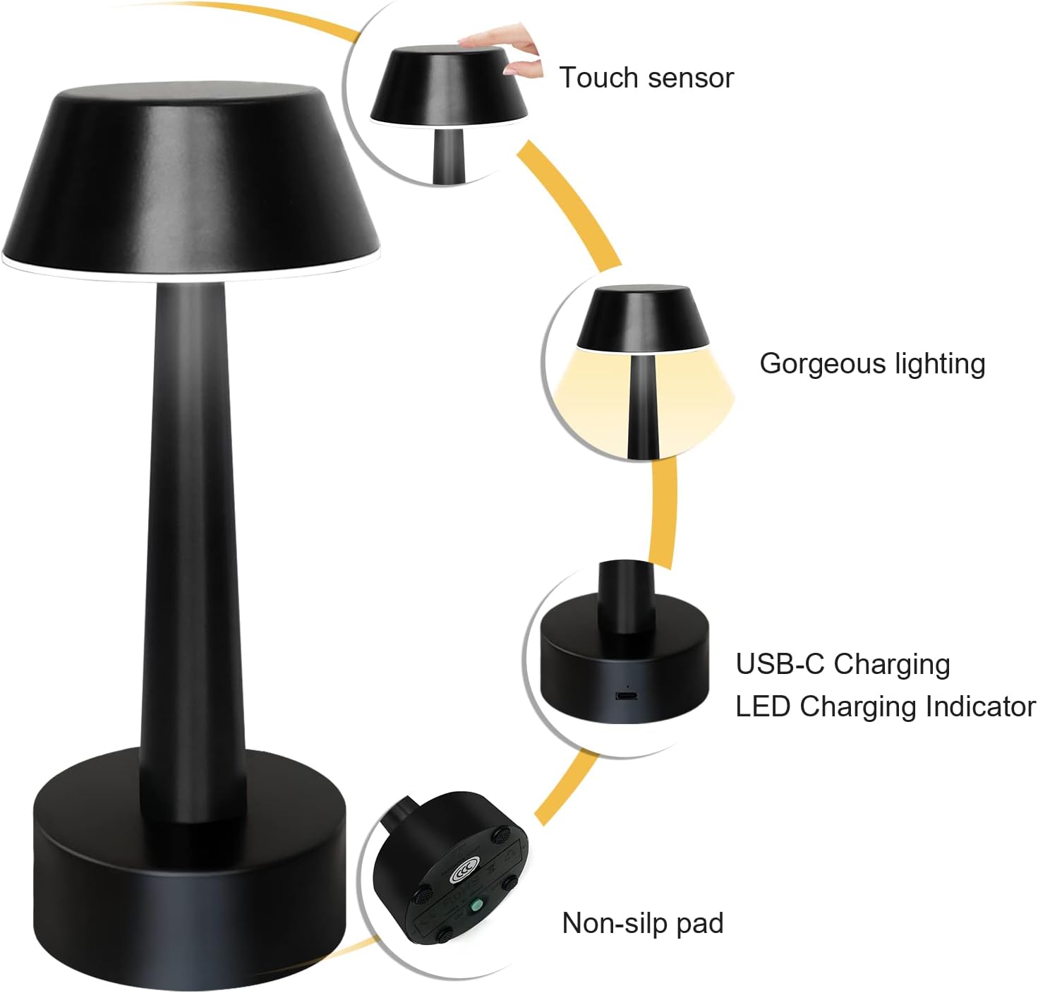UMEXUS Cordless Small Table Lamp for Bar Restaurant, Rechargeable Battery Operated Touch Lamps, Gold 3-Way Dimmable Metal Portable Bedside Mini Night Light for Outdoor, Home Decor