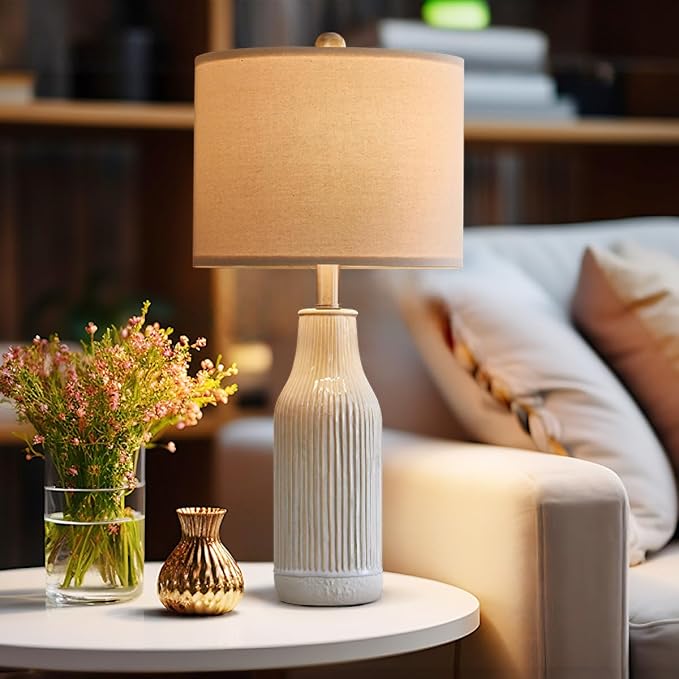 23.75" Modern Ceramic Single Table Lamp for Living Room Farmhouse Bedside Nightstand Lamp for Bedroom Home Office Dorm