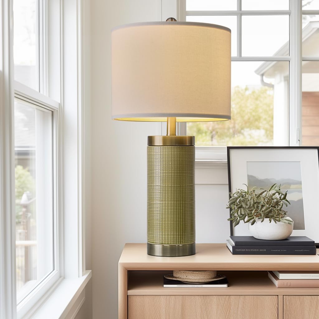 24.5 inches Modern Ceramic Bedside Lamp Set of 2 for Bedroom Decor Farmhouse Table Lamp for Living Room Office Dorm