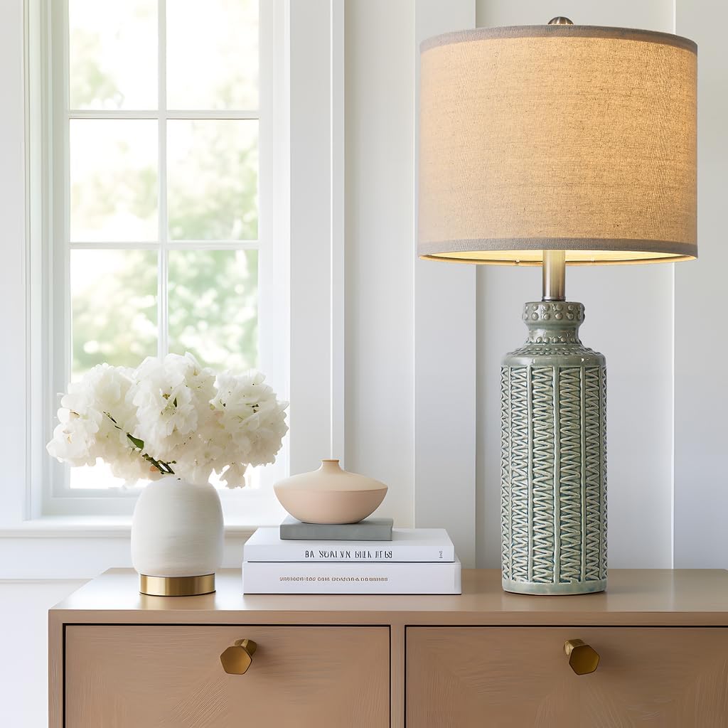 24.75'' Farmhouse Ceramic Table Lamp Set of 2 for Bedroom Living Room Vintage Traditional Rustic Modern White Nightstand Bedside Lamps