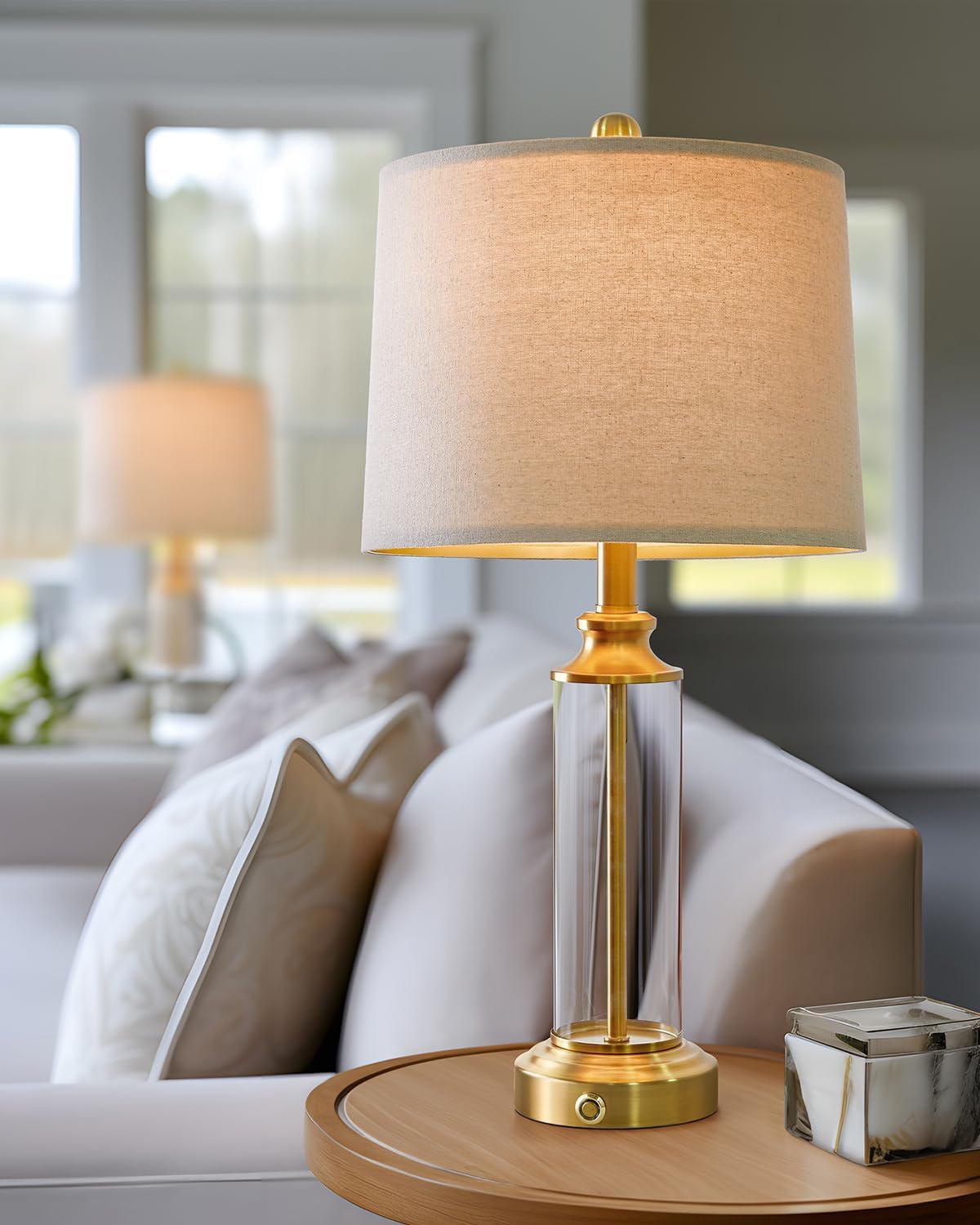 23.75" USB A+C 3-Way Dimmable Touch Control Table Lamp Set of 2，Glass Table Lamps With 1 USB Charging Port, Bedside Lamps for Living Room( include two bulbs)