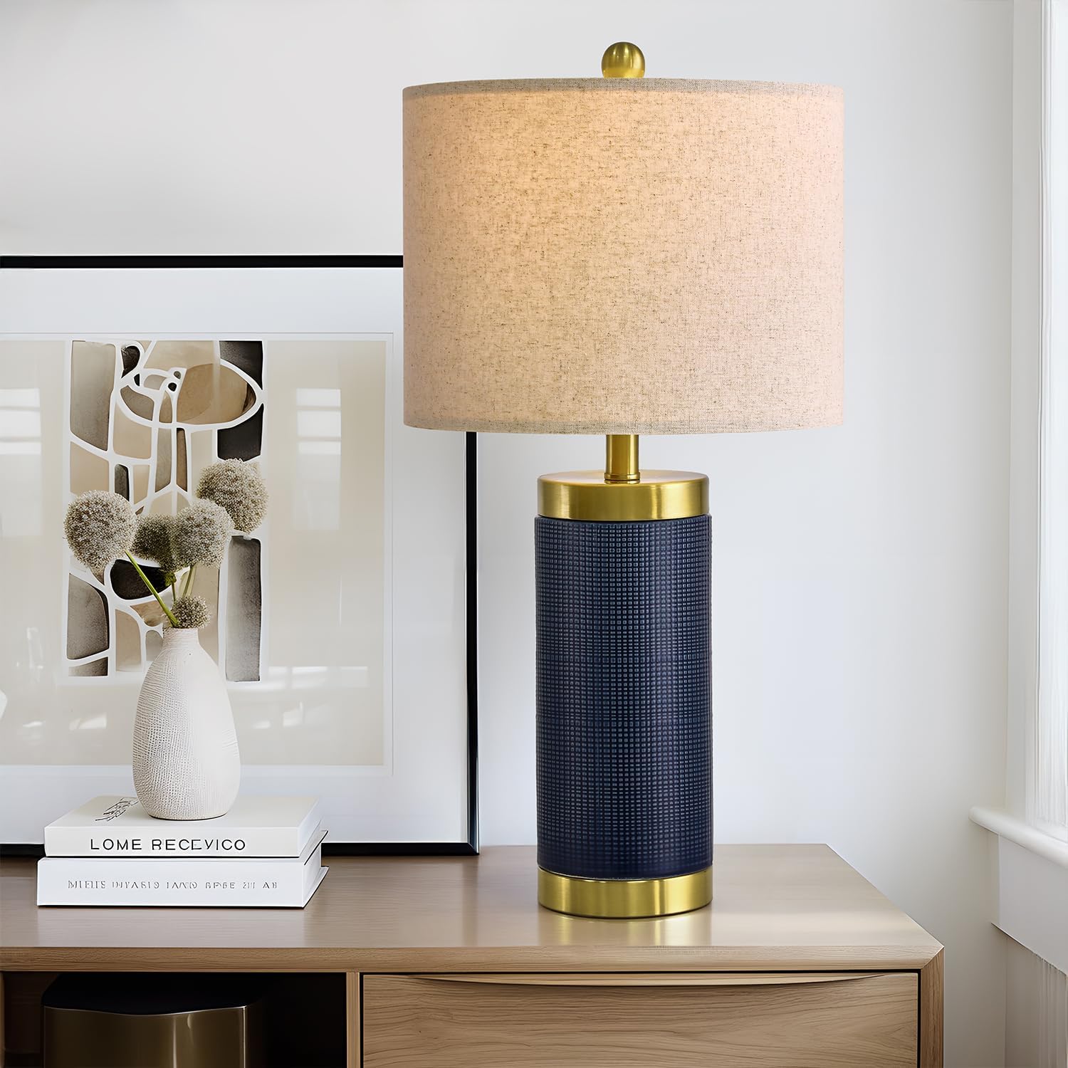 24.5 inches Modern Ceramic Bedside Lamp Set of 2 for Bedroom Decor Farmhouse Table Lamp for Living Room Office Dorm