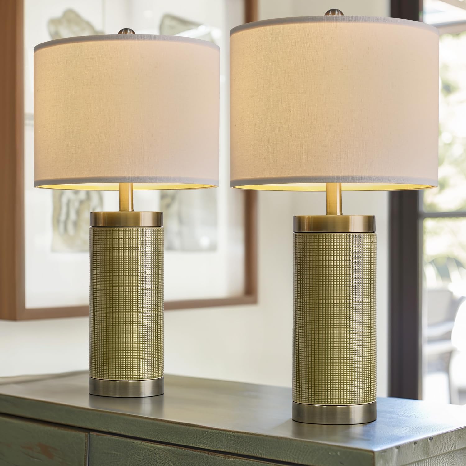 24.5 inches Modern Ceramic Bedside Lamp Set of 2 for Bedroom Decor Farmhouse Table Lamp for Living Room Office Dorm