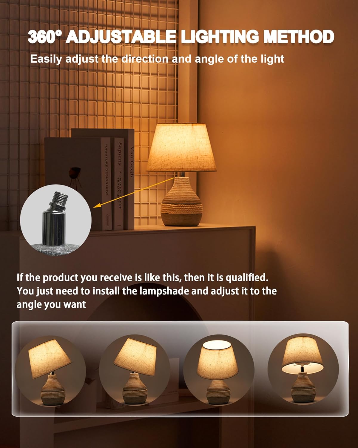 UMEXUS Ceramic Cordless Table Lamp with Timer, Dimmer, Linen Shade, Remote Control, Small Rechargeable Battery Light for Patio, Nightstand Lamp, Kitchen Counter Living Room Side Table, Bulb Included