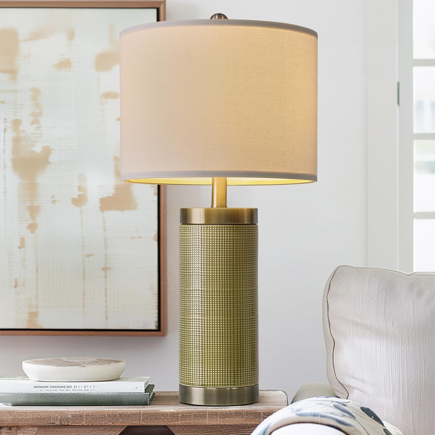 24.5 inches Modern Ceramic Bedside Lamp Set of 2 for Bedroom Decor Farmhouse Table Lamp for Living Room Office Dorm