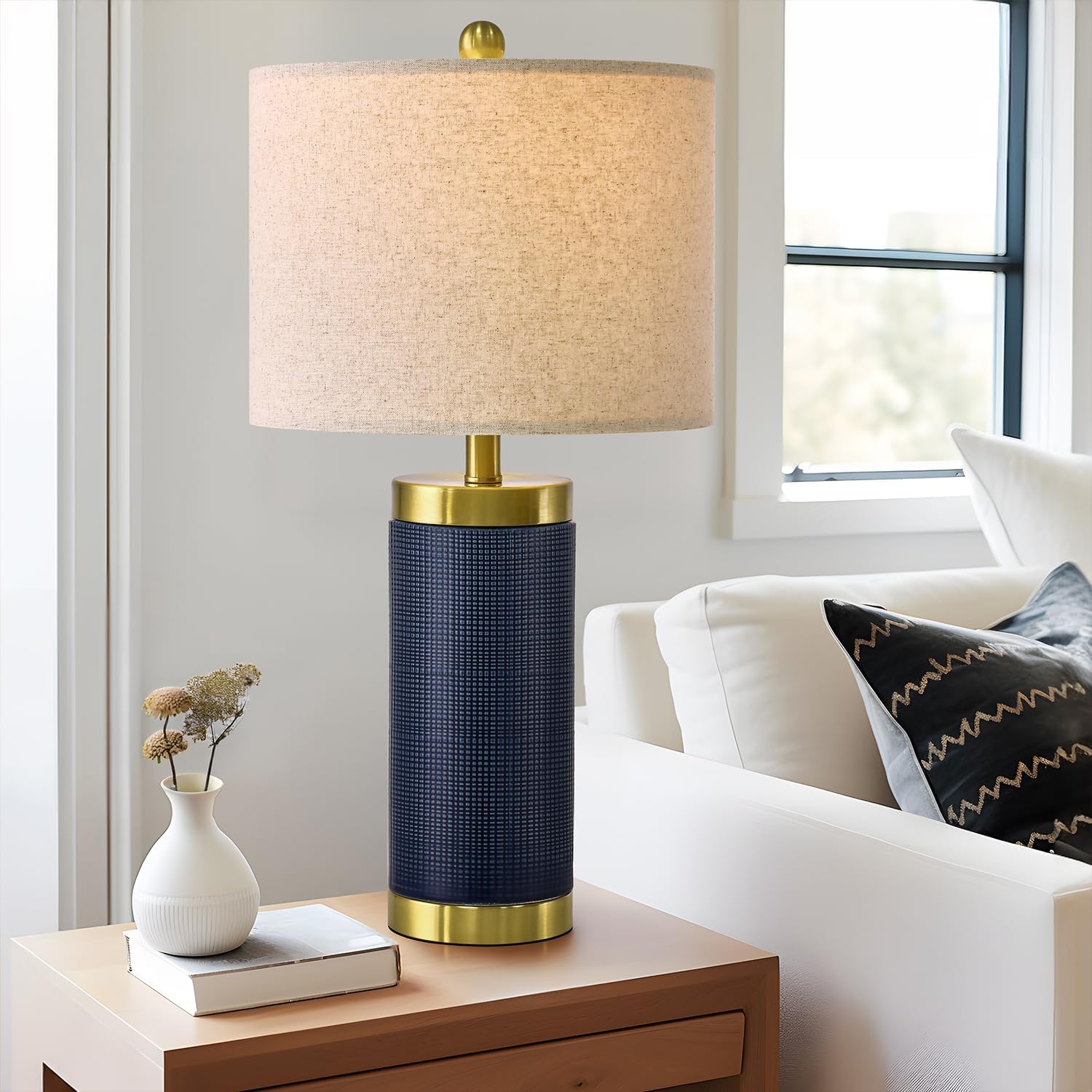 24.5 inches Modern Ceramic Bedside Lamp Set of 2 for Bedroom Decor Farmhouse Table Lamp for Living Room Office Dorm