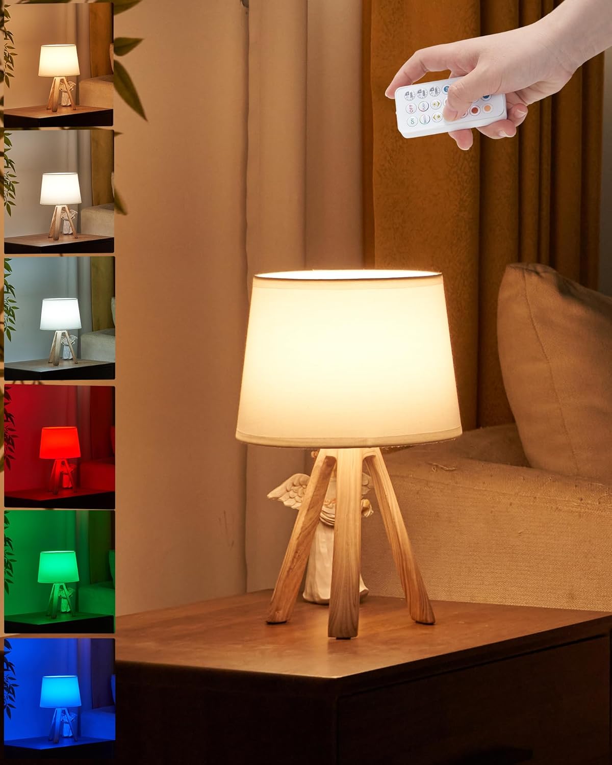 UMEXUS Ceramic Cordless Table Lamp with Timer, Dimmer, Linen Shade, Remote Control, Small Rechargeable Battery Light for Patio, Nightstand Lamp, Kitchen Counter Living Room Side Table, Bulb Included