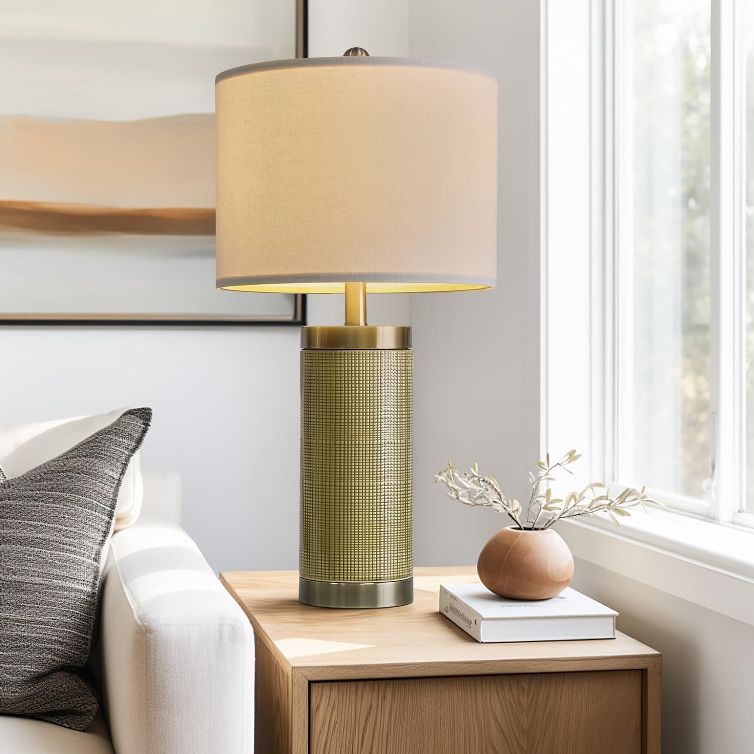 24.5 inches Modern Ceramic Bedside Lamp Set of 2 for Bedroom Decor Farmhouse Table Lamp for Living Room Office Dorm