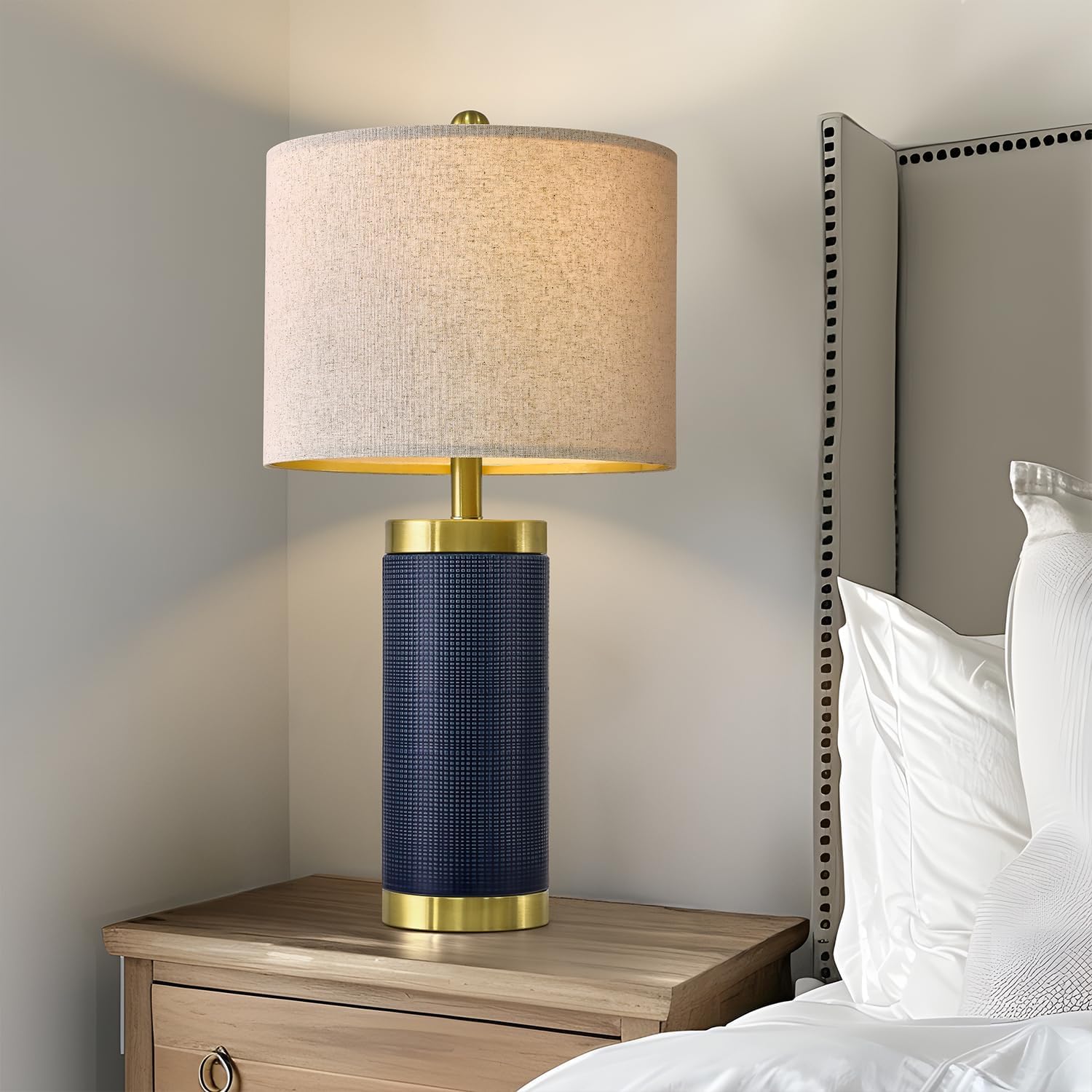 24.5 inches Modern Ceramic Bedside Lamp Set of 2 for Bedroom Decor Farmhouse Table Lamp for Living Room Office Dorm