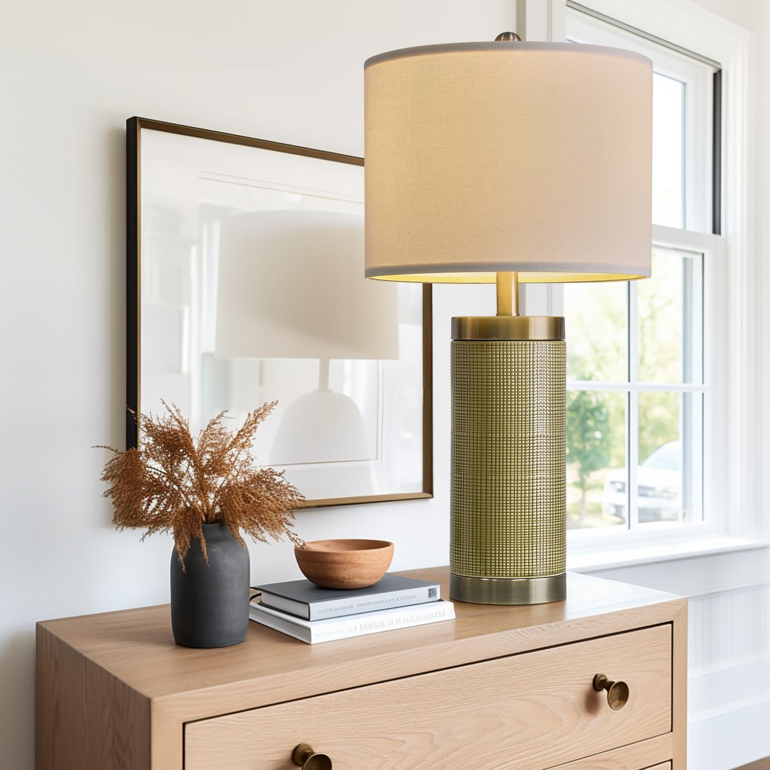 24.5 inches Modern Ceramic Bedside Lamp Set of 2 for Bedroom Decor Farmhouse Table Lamp for Living Room Office Dorm