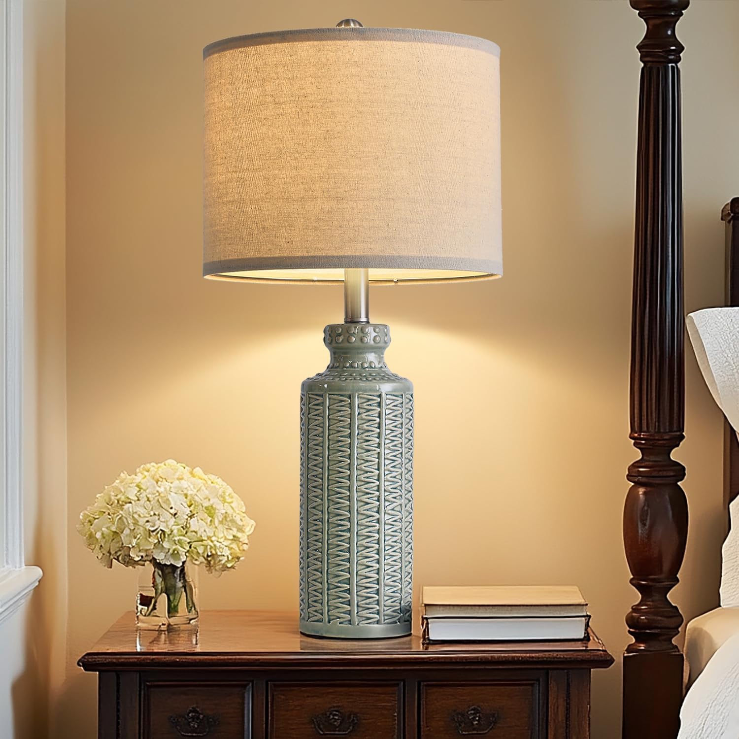 24.75'' Farmhouse Ceramic Table Lamp Set of 2 for Bedroom Living Room Vintage Traditional Rustic Modern White Nightstand Bedside Lamps