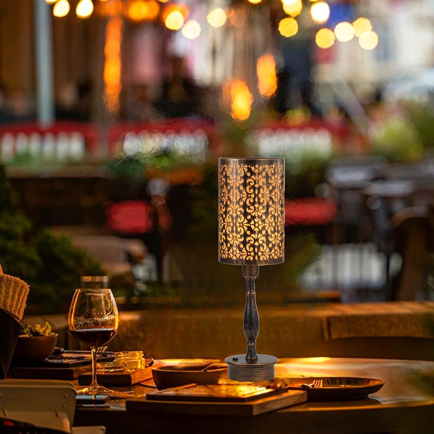 UMEXUS Cordless Table Lamp with Remote, Timer & Dimmer, RGB Small Rechargeable Battery Operated, Touch Bedside Night Lights, Antique Bronze Ambient Lighting, Patio Dining Side End Table Lamp