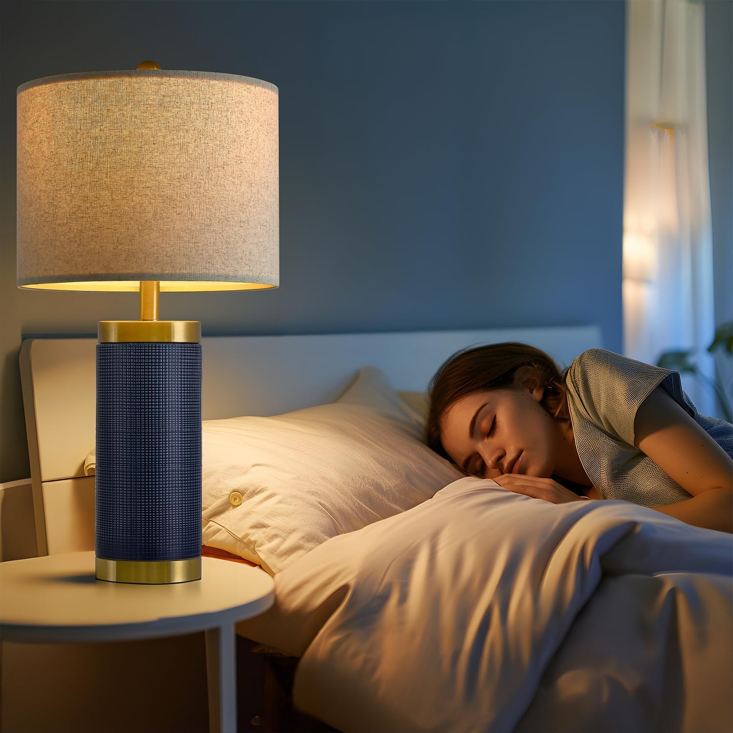 24.5 inches Modern Ceramic Bedside Lamp Set of 2 for Bedroom Decor Farmhouse Table Lamp for Living Room Office Dorm