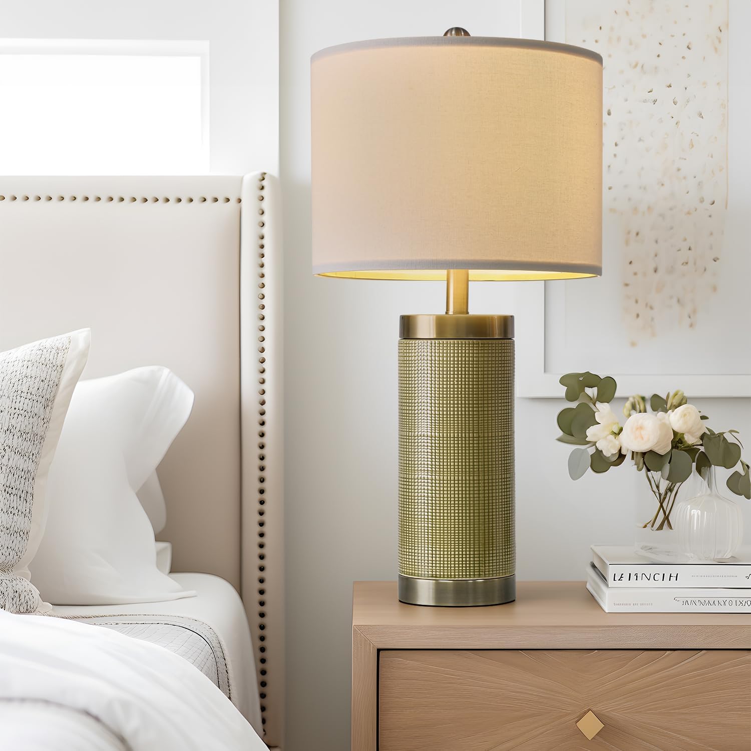 24.5 inches Modern Ceramic Bedside Lamp Set of 2 for Bedroom Decor Farmhouse Table Lamp for Living Room Office Dorm