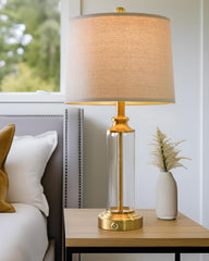 23.75" USB A+C 3-Way Dimmable Touch Control Table Lamp Set of 2，Glass Table Lamps With 1 USB Charging Port, Bedside Lamps for Living Room( include two bulbs)