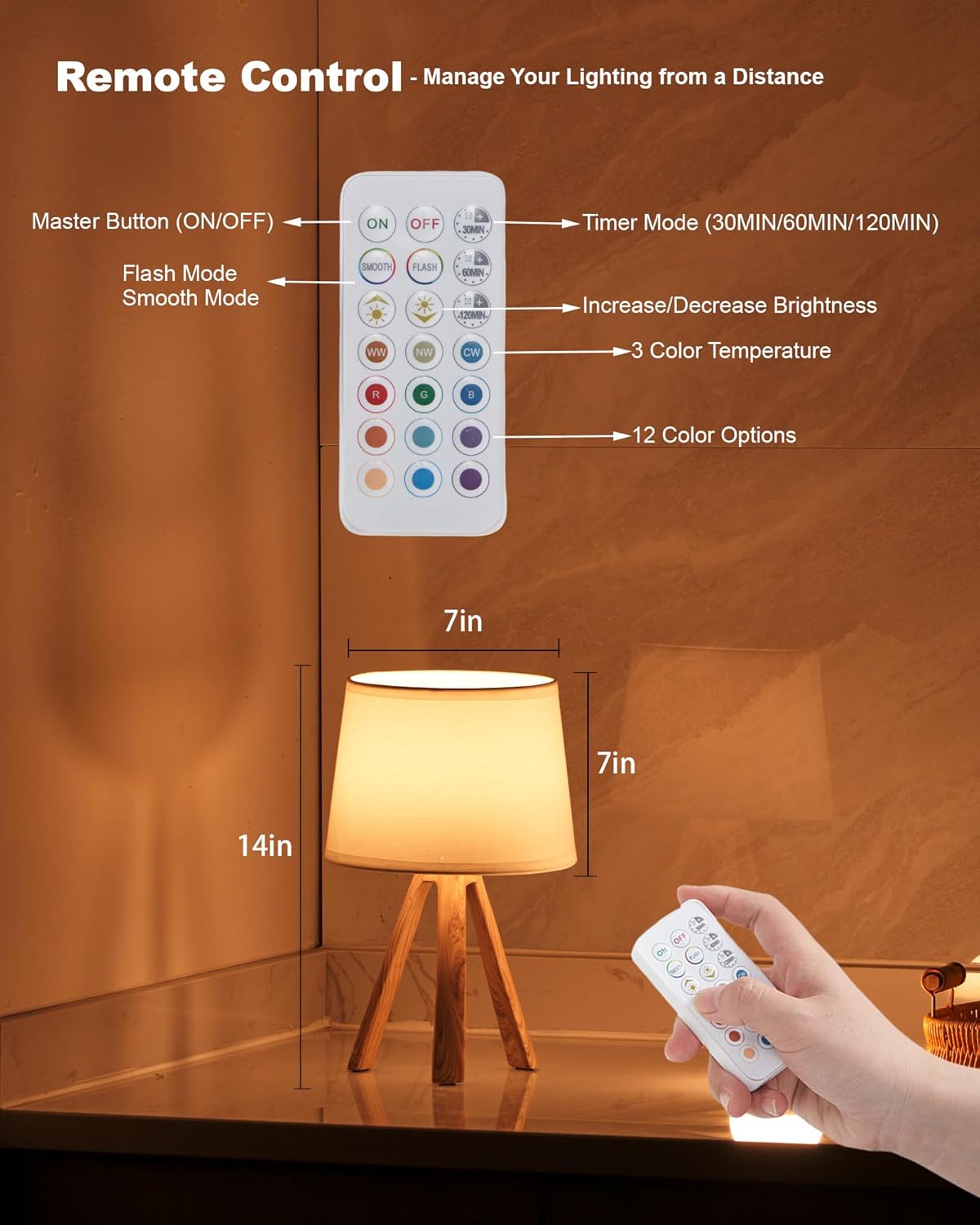 UMEXUS Ceramic Cordless Table Lamp with Timer, Dimmer, Linen Shade, Remote Control, Small Rechargeable Battery Light for Patio, Nightstand Lamp, Kitchen Counter Living Room Side Table, Bulb Included