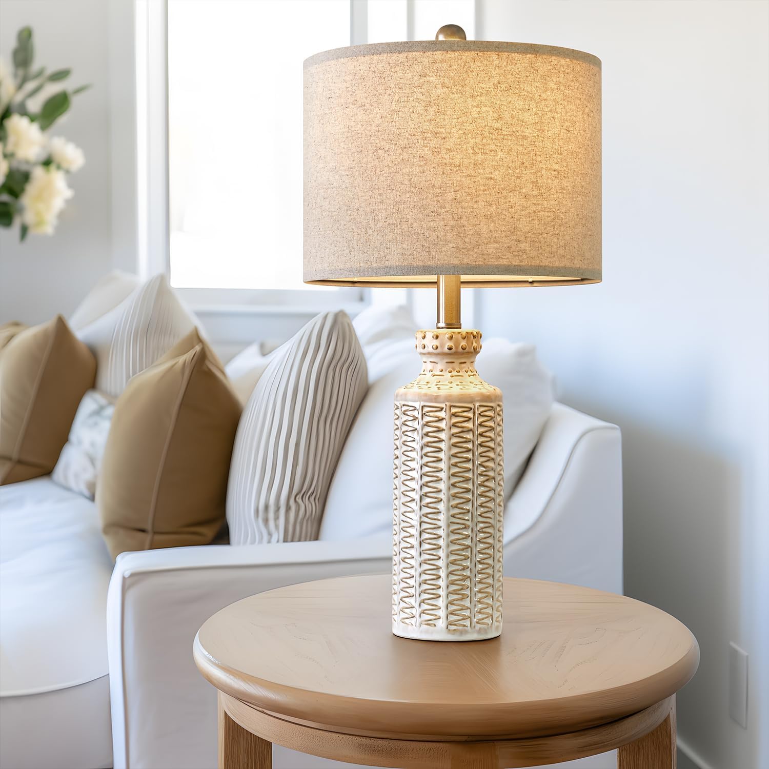 24.75'' Farmhouse Ceramic Table Lamp Set of 2 for Bedroom Living Room Vintage Traditional Rustic Modern White Nightstand Bedside Lamps