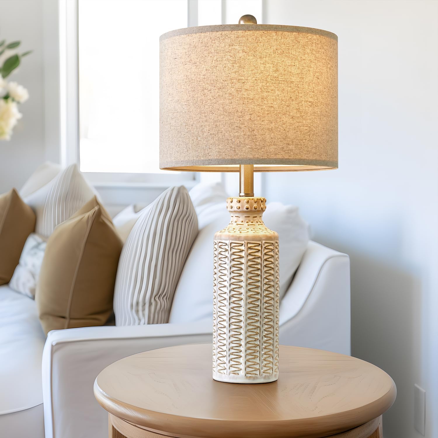 24.75'' Farmhouse Ceramic Table Lamp Set of 2 for Bedroom Living Room Vintage Traditional Rustic Modern White Nightstand Bedside Lamps