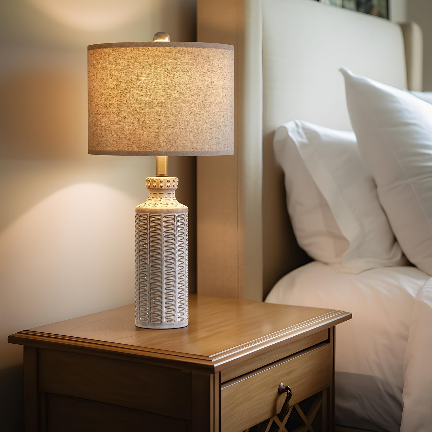 24.75'' Farmhouse Ceramic Table Lamp Set of 2 for Bedroom Living Room Vintage Traditional Rustic Modern White Nightstand Bedside Lamps