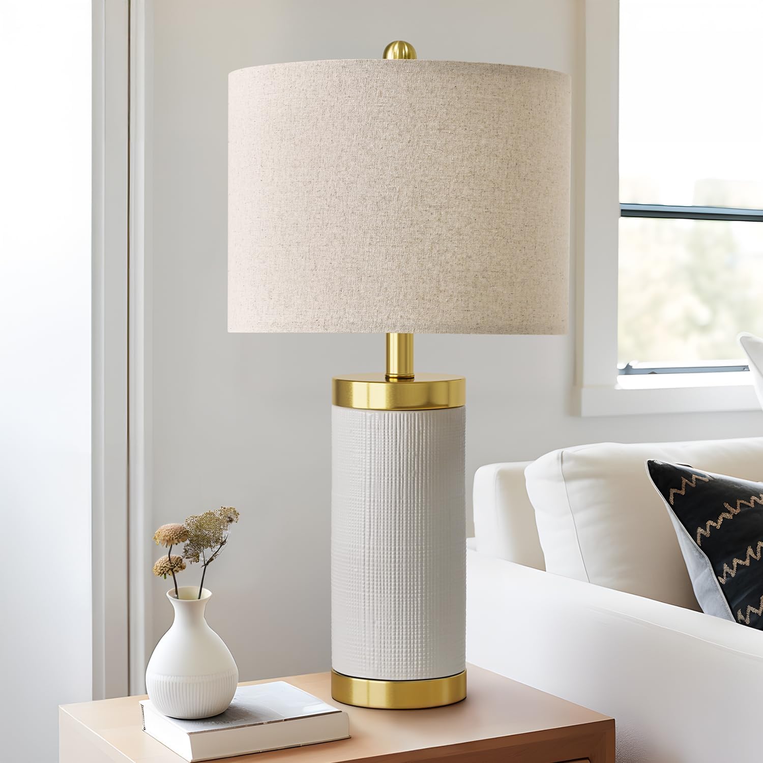 24.5 inches Modern Ceramic Bedside Lamp Set of 2 for Bedroom Decor Farmhouse Table Lamp for Living Room Office Dorm
