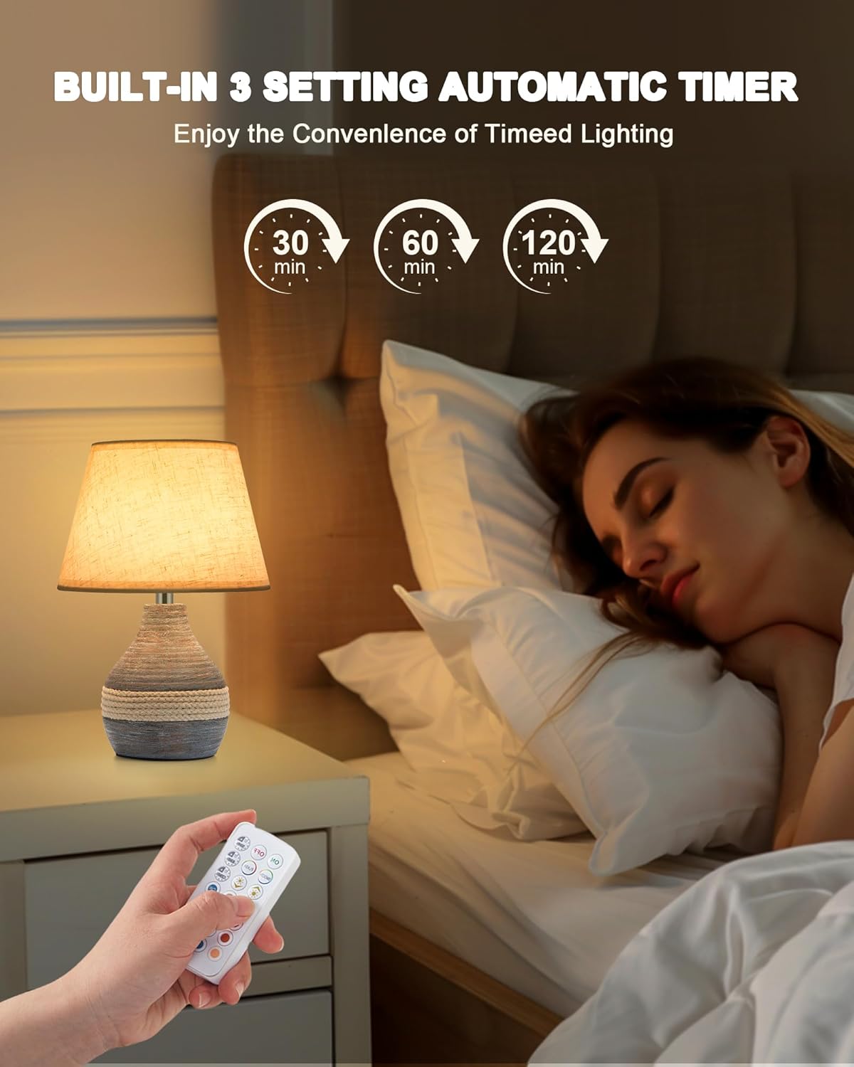 UMEXUS Ceramic Cordless Table Lamp with Timer, Dimmer, Linen Shade, Remote Control, Small Rechargeable Battery Light for Patio, Nightstand Lamp, Kitchen Counter Living Room Side Table, Bulb Included
