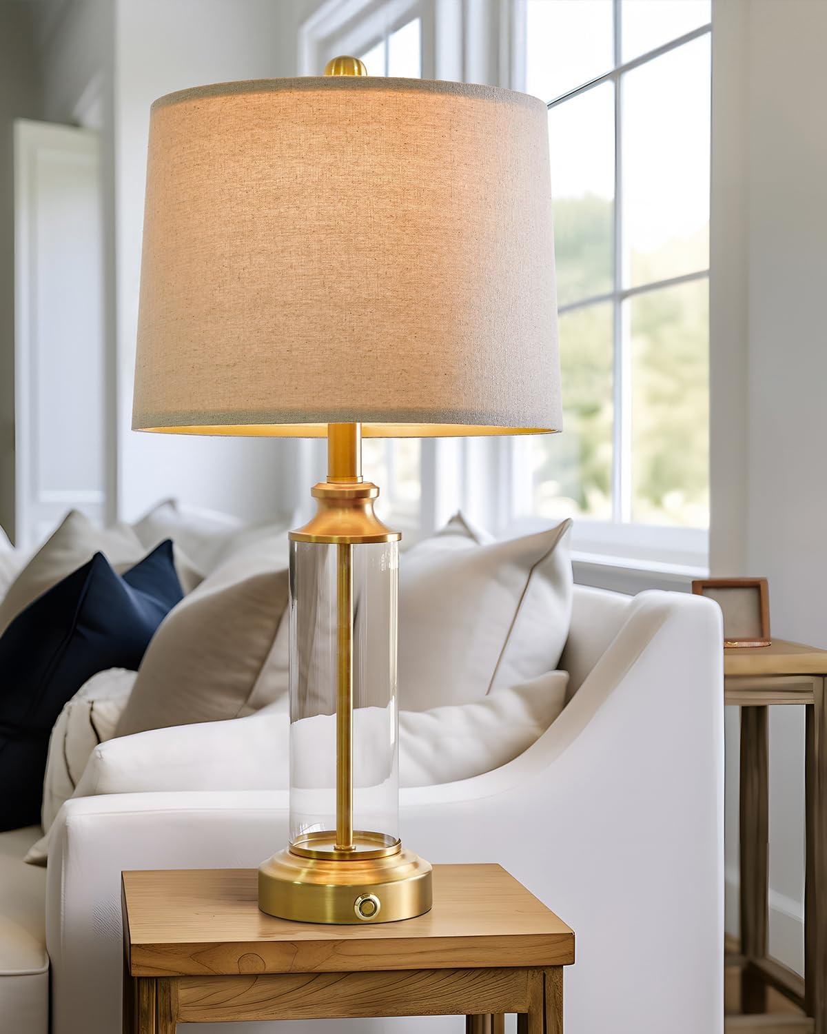 23.75" USB A+C 3-Way Dimmable Touch Control Table Lamp Set of 2，Glass Table Lamps With 1 USB Charging Port, Bedside Lamps for Living Room( include two bulbs)