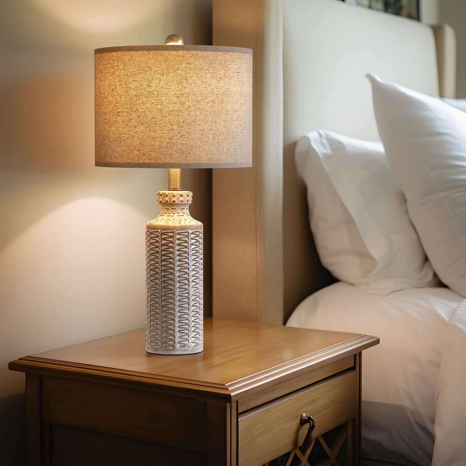 24.75'' Farmhouse Ceramic Table Lamp Set of 2 for Bedroom Living Room Vintage Traditional Rustic Modern White Nightstand Bedside Lamps