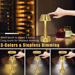 UMEXUS Cordless Small Table Lamp for Bar Restaurant, Rechargeable Battery Operated Touch Lamps, Gold 3-Way Dimmable Metal Portable Bedside Mini Night Light for Outdoor, Home Decor