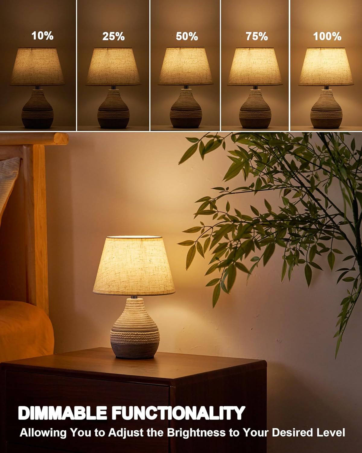 UMEXUS Ceramic Cordless Table Lamp with Timer, Dimmer, Linen Shade, Remote Control, Small Rechargeable Battery Light for Patio, Nightstand Lamp, Kitchen Counter Living Room Side Table, Bulb Included