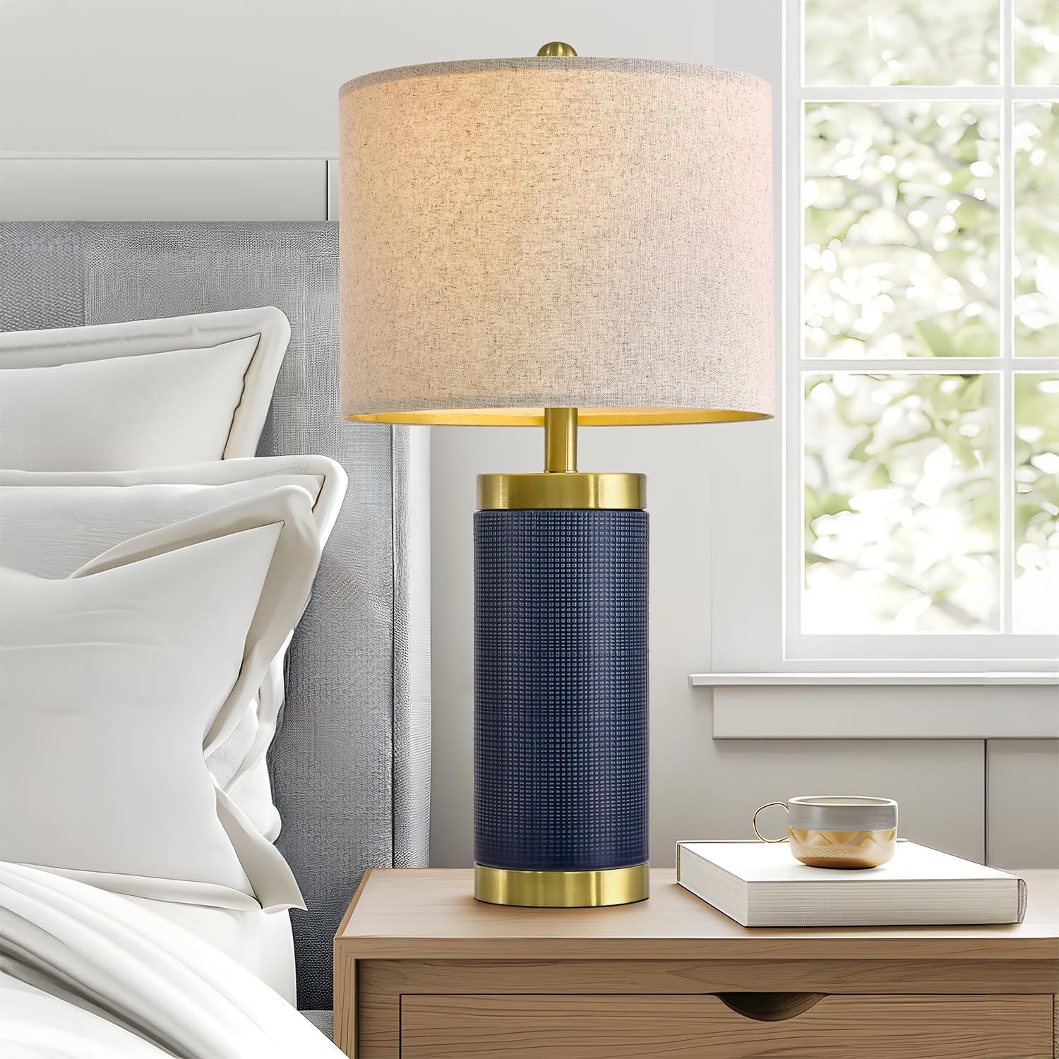24.5 inches Modern Ceramic Bedside Lamp Set of 2 for Bedroom Decor Farmhouse Table Lamp for Living Room Office Dorm
