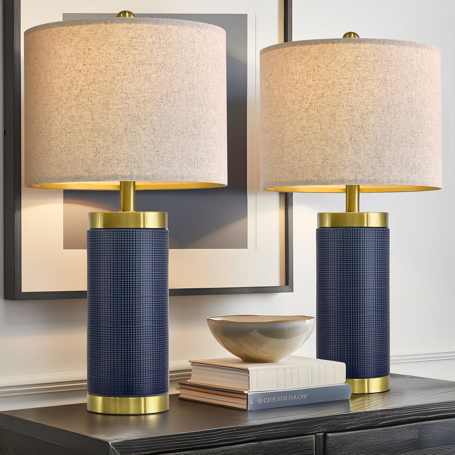 24.5 inches Modern Ceramic Bedside Lamp Set of 2 for Bedroom Decor Farmhouse Table Lamp for Living Room Office Dorm